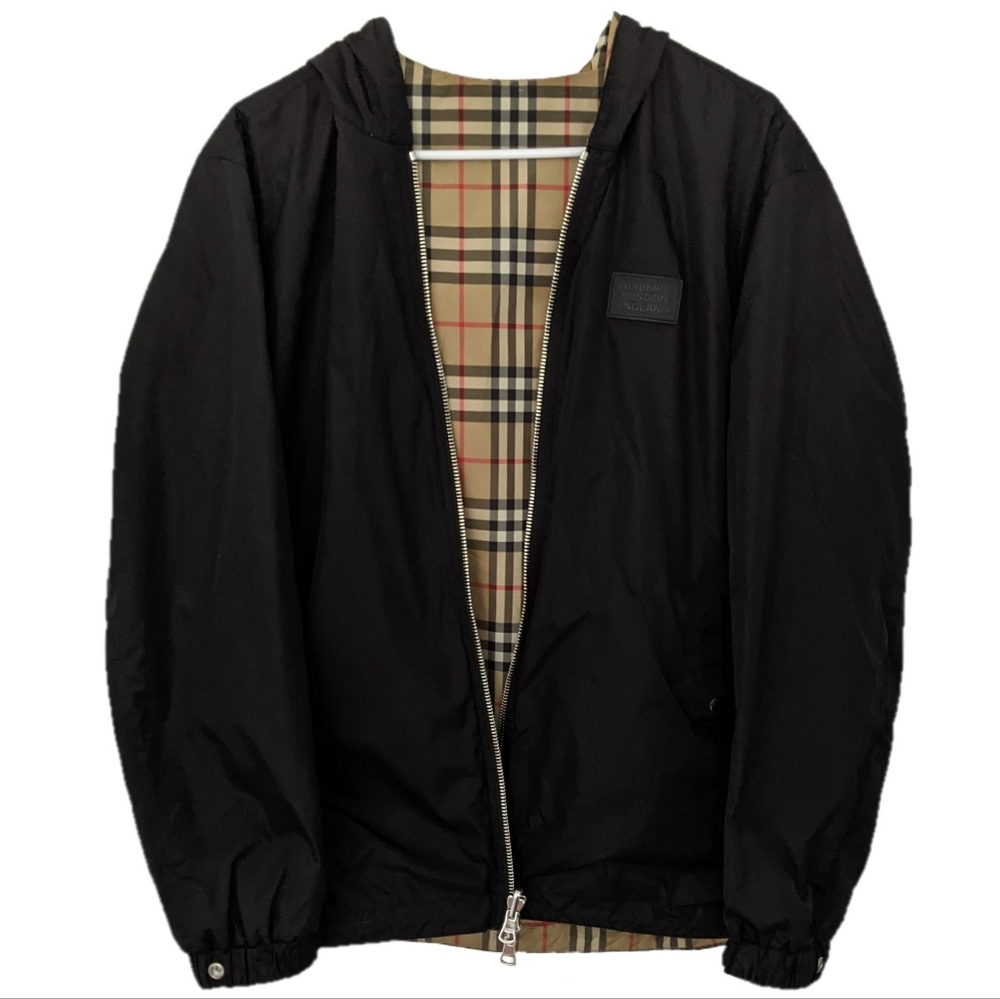 Burberry Nova Check Reversible Zip-Up Raincoat Hooded Jacket